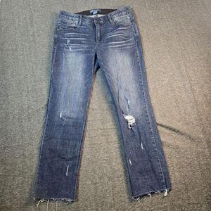 Democracy Women's Jeans Size 10 Blue Ab Solution Distressed Mid Rise